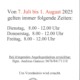 Änderung des Parteienverkehrs von 7. Juli bis 1. August 2025. Jeweils Dienstag, Donnerstag und Freitag von 8 bis 12 Uhr