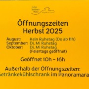Text über die Öffnungszeiten der Julius Seitner Hütte im Herbst 2025