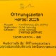 Text über die Öffnungszeiten der Julius Seitner Hütte im Herbst 2025