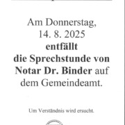 Text mit Entfall der Notarsprechstunde am 14.8.2025.