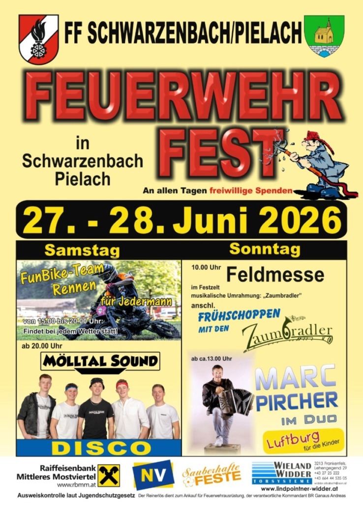 Feuwerwehr Fest Plakat Schwarzenbach 2 Tages Programm 27. und 28. Juni 2026