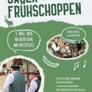 Plakat Jägerfrühschoppen zwei Jagdhornbläser und Musikanten sowie Informationen zur Veranstaltung