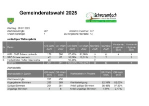 Gemeindewahlergebnis 2025 Wahlergebnis Tabelle Gemeinderatswahl 2025