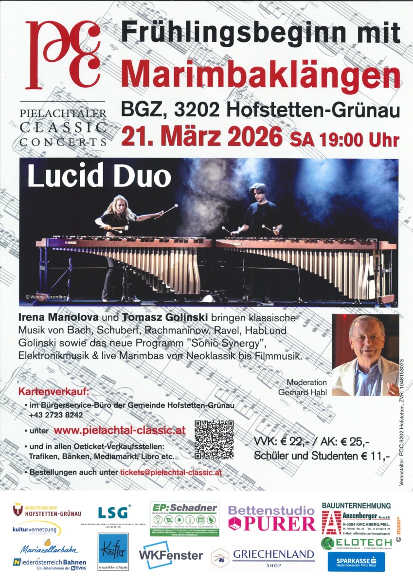 Einladung zu einem Konzert: Frühlingsbeginn mit Marimbaklägen. BGZ Hofstetten, 21.3.2026, 19 Uhr