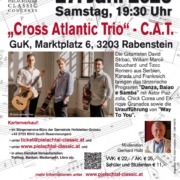 Plakat Gitarrenkonzert 3 männliche Gitarristen Cross Atlantic Trio