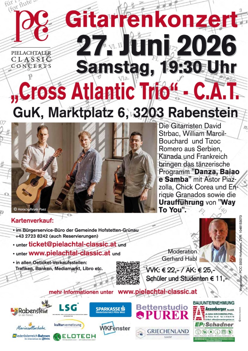 Plakat Gitarrenkonzert 3 männliche Gitarristen Cross Atlantic Trio