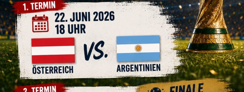 Plakat mit WM Pokal und 2 Terminen für Public Viewing