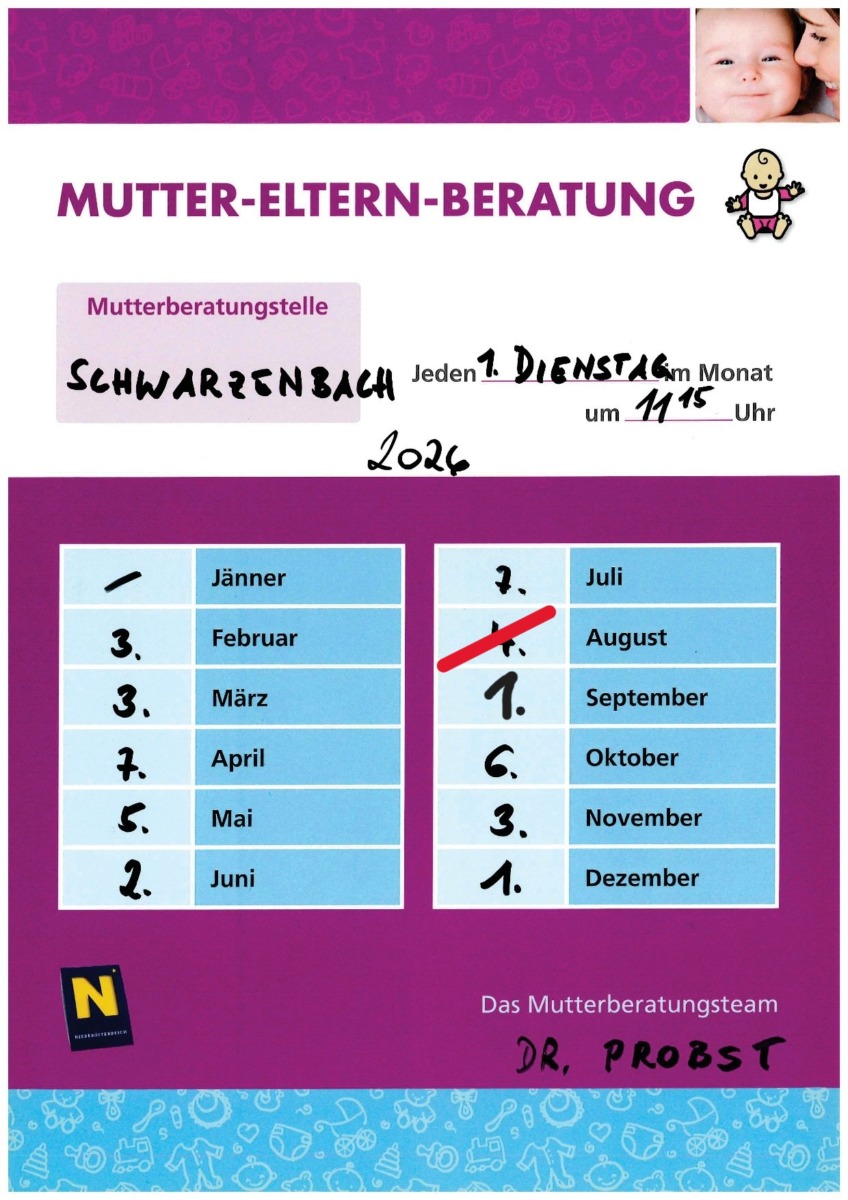 Termine Mutter-Eltern-Beratung Schwarzenbach an der Pielach