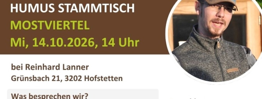 Einladung zum HUMUS Stammtisch - Flyer 14.10.2026 in Hofstetten Grünau